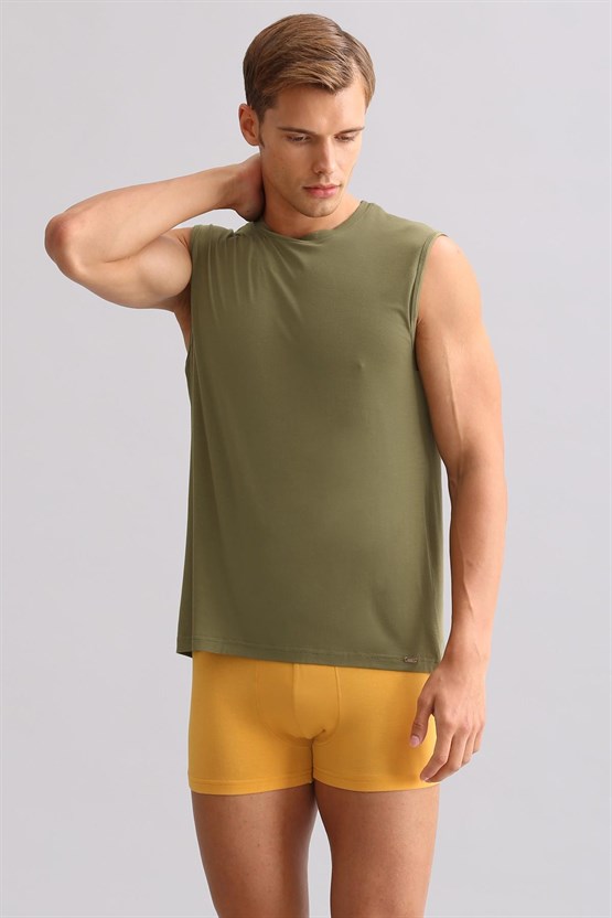 Mısırlı ORGANIC Pamuklu ZEUS LUXURY Regular Fit Bisiklet Yaka Sporcu Atlet / T-Shirt Haki Zeytin