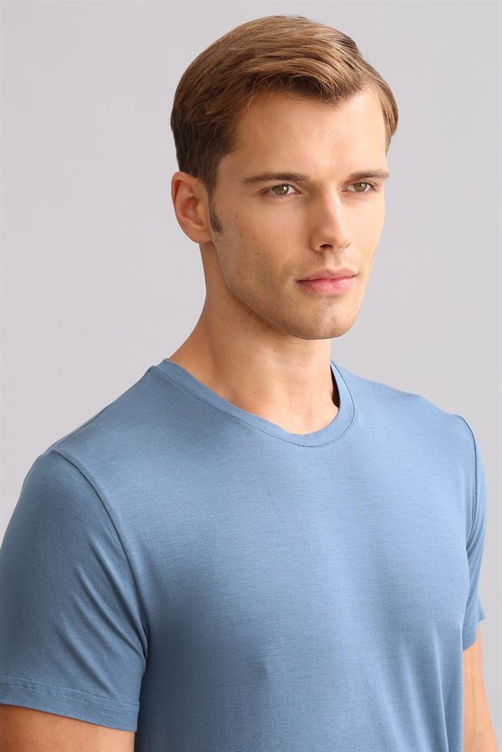 Mısırlı ORGANIC Pamuklu ZEUS LUXURY Regular Fit Bisiklet Yaka Fanila / T-Shirt Gece Mavisi