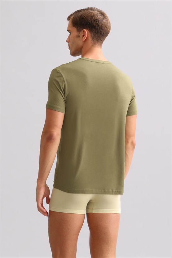 Mısırlı ORGANIC Pamuklu ZEUS LUXURY Regular Fit Bisiklet Yaka Fanila / T-Shirt Haki Zeytin