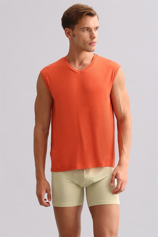 Mısırlı ORGANIC Pamuklu ZEUS LUXURY Regular Fit V Yaka Sporcu Atlet / T-Shirt Pas Kırmızı