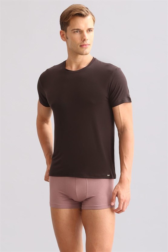 Mısırlı ORGANIC Pamuklu ZEUS LUXURY Regular Fit Bisiklet Yaka Fanila / T-Shirt Kahverengi