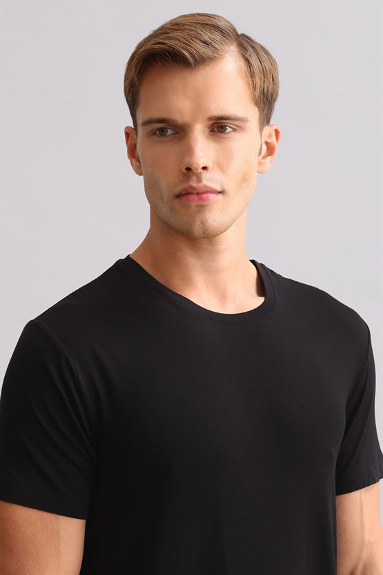 Mısırlı ORGANIC Pamuklu ZEUS LUXURY Regular Fit Bisiklet Yaka Fanila / T-Shirt Siyah