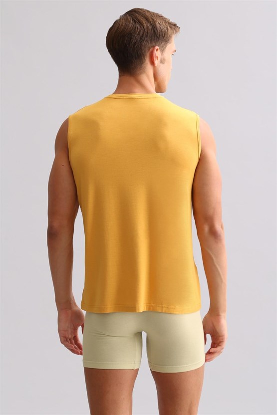 Mısırlı ORGANIC Pamuklu ZEUS LUXURY Regular Fit V Yaka Sporcu Atlet / T-Shirt Hardal