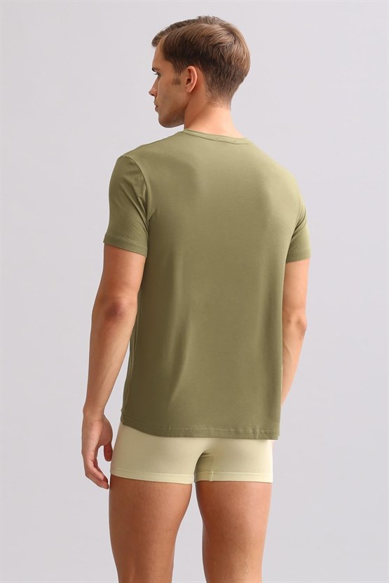 Mısırlı ORGANIC Pamuklu ZEUS LUXURY Regular Fit Bisiklet Yaka Fanila / T-Shirt Haki Zeytin