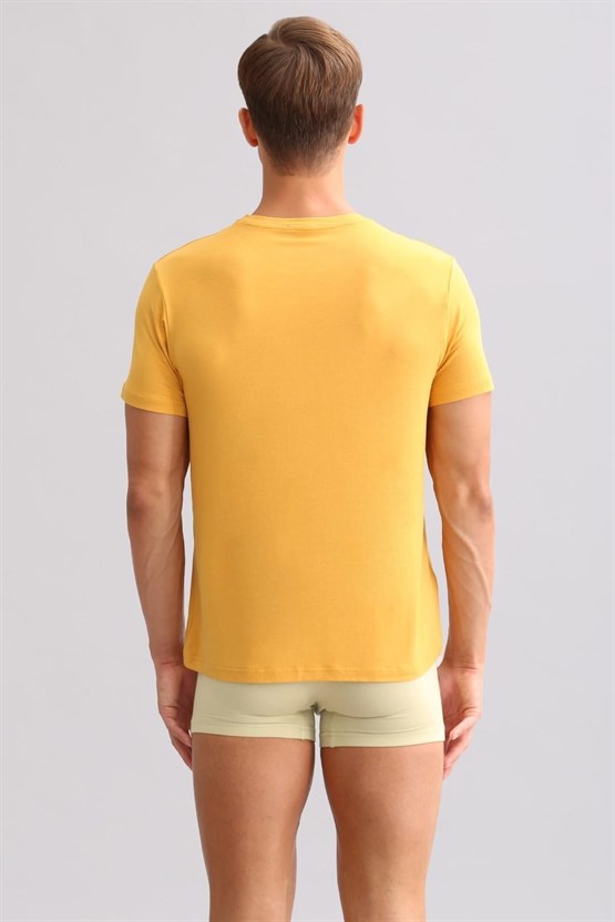 Mısırlı ORGANIC Pamuklu ZEUS LUXURY Regular Fit Bisiklet Yaka Fanila / T-Shirt Hardal