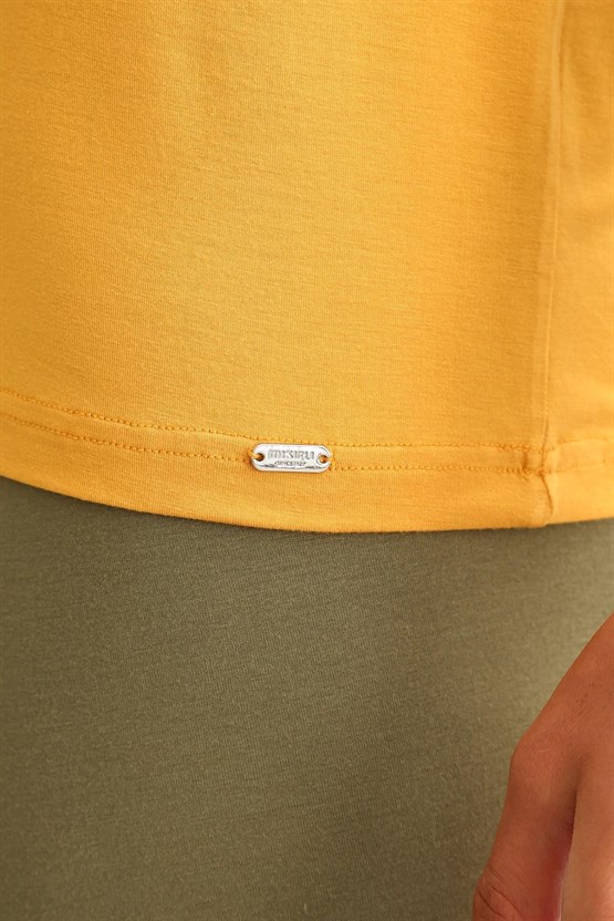 Mısırlı ORGANIC Pamuklu ZEUS LUXURY Regular Fit Bisiklet Yaka Sporcu Atlet / T-Shirt Hardal