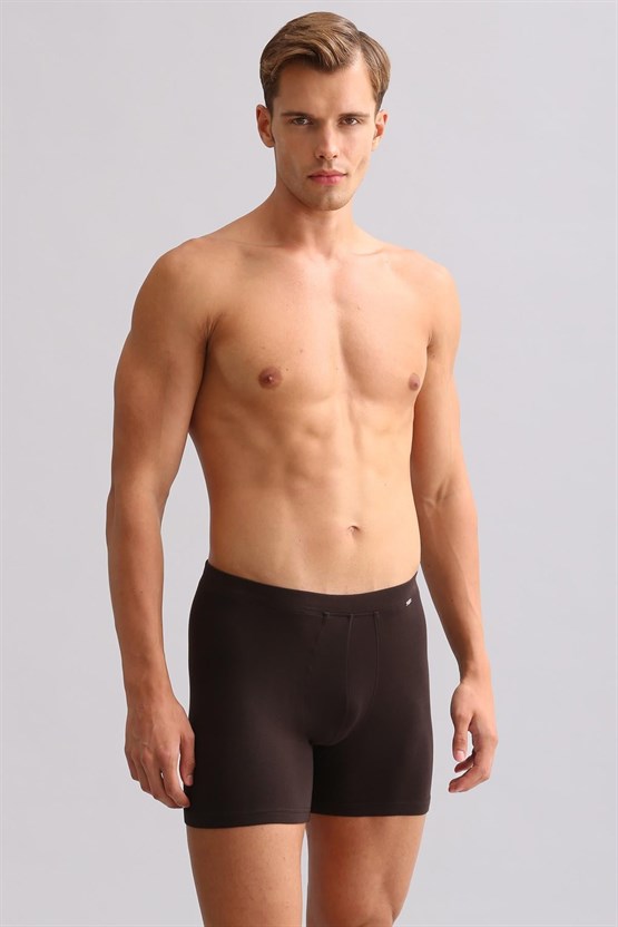 Mısırlı ORGANIC Pamuklu ZEUS LUXURY Regular Fit Metal Armalı Long Boxer Kahverengi