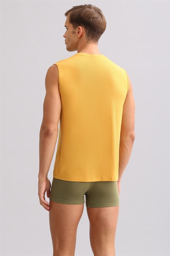 Mısırlı ORGANIC Pamuklu ZEUS LUXURY Regular Fit Bisiklet Yaka Sporcu Atlet / T-Shirt Hardal