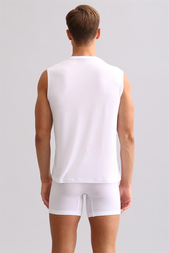 Mısırlı ORGANIC Pamuklu ZEUS LUXURY Regular Fit V Yaka Sporcu Atlet / T-Shirt Beyaz