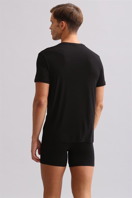 Mısırlı ORGANIC Pamuklu ZEUS LUXURY Regular Fit V Yaka Fanila / T-Shirt Siyah