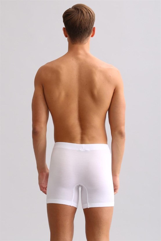 Mısırlı ORGANIC Pamuklu ZEUS LUXURY Regular Fit Metal Armalı Long Boxer Beyaz