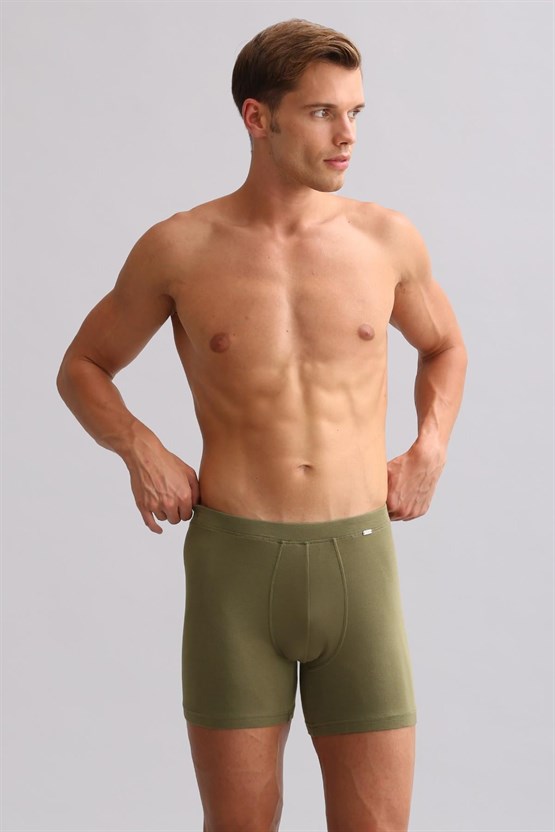 Mısırlı ORGANIC Pamuklu ZEUS LUXURY Regular Fit Metal Armalı Long Boxer Haki Zeytin
