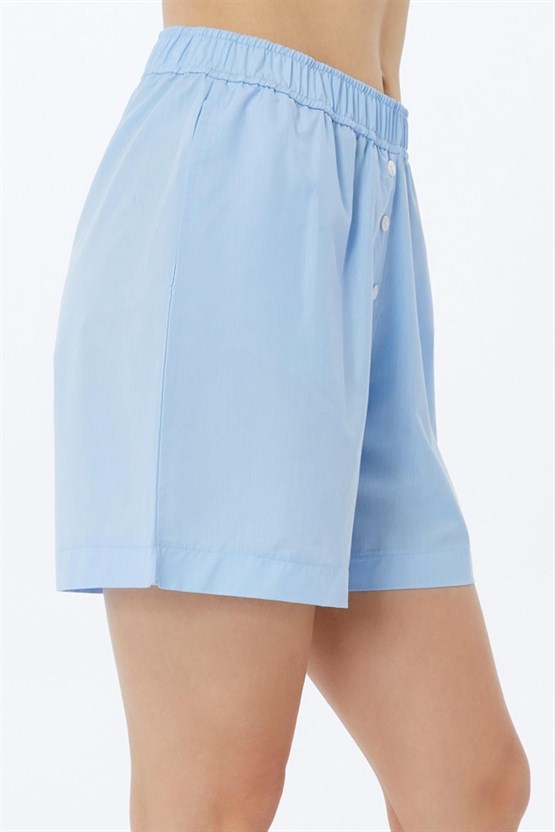 Mısırlı Pamuklu Poplin Şort Açık Mavi