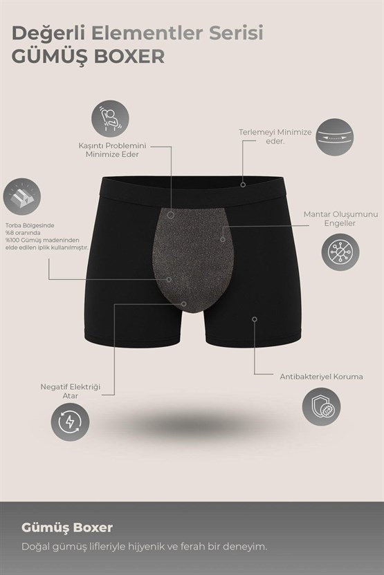 Mısırlı SILVERMAN Gümüş Boxer Siyah