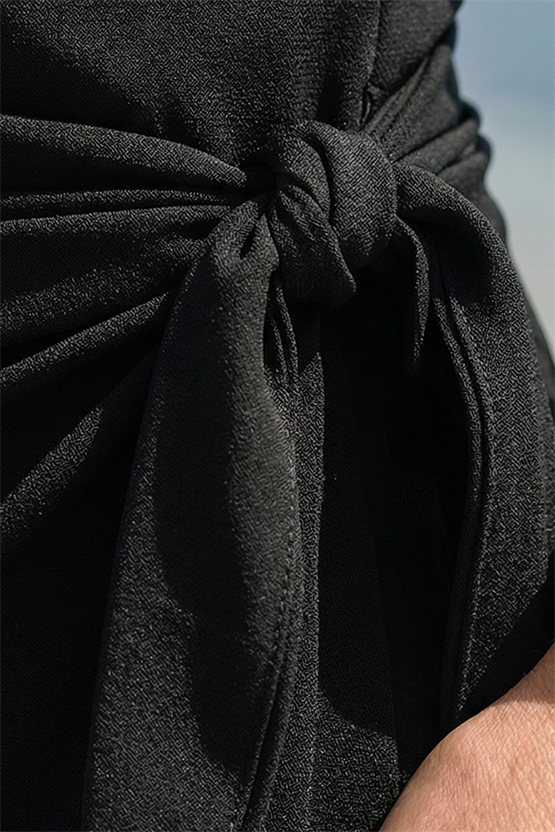 Mısırlı Taşlı Tek Omuz Elbise Mayo Siyah