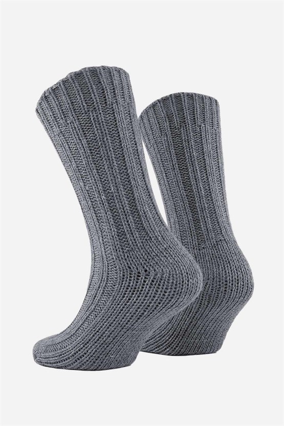 Mısırlı Unisex 5 Kat Alpaka Yünü Kışlık Tekli Soket Çorap Gri
