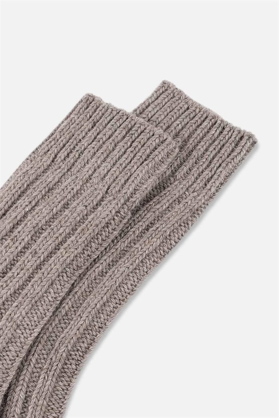 Mısırlı Unisex 5 Kat Alpaka Yünü Kışlık Tekli Soket Çorap Bej