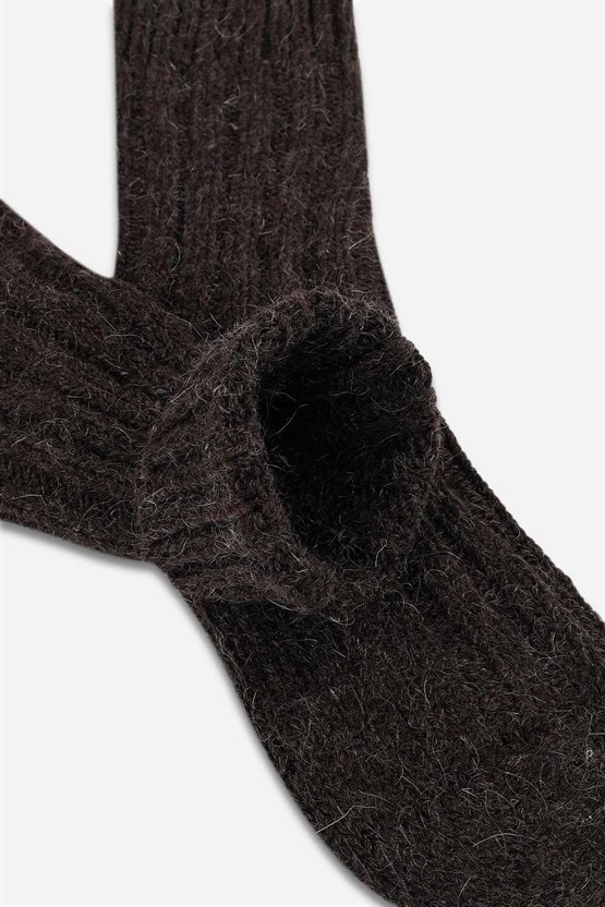 Mısırlı Unisex 5 Kat Alpaka Yünü Kışlık Tekli Soket Çorap Kahverengi