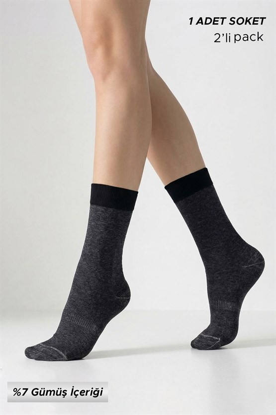 Mısırlı Unisex %7 GÜMÜŞ Madeni içerikli Soket ve Kısa Konç Çorap Siyah