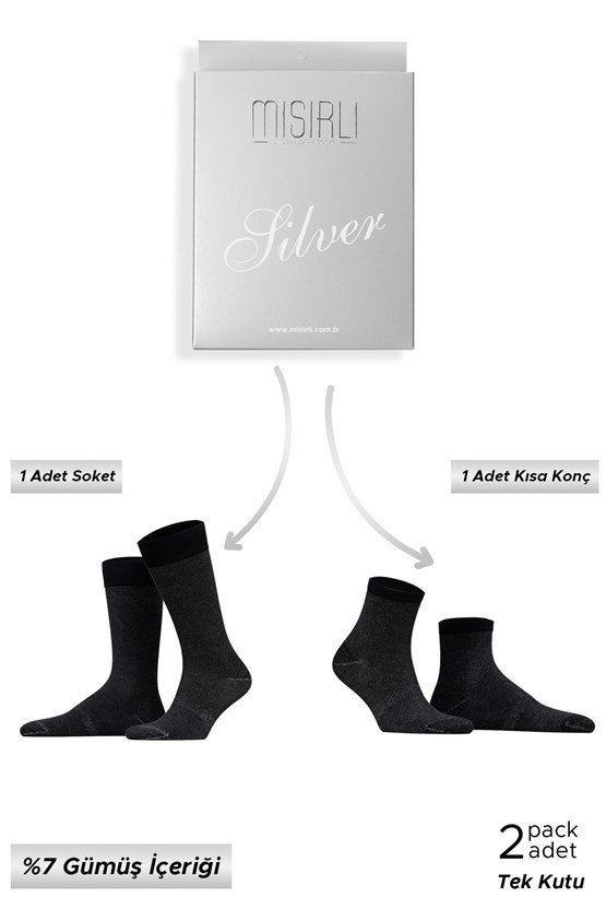 Mısırlı Unisex %7 GÜMÜŞ Madeni içerikli Soket ve Kısa Konç Çorap Siyah