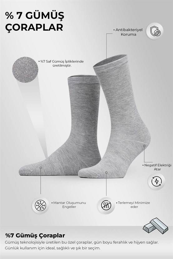Mısırlı Unisex %7 GÜMÜŞ Madeni içerikli Soket ve Kısa Konç Çorap Gri
