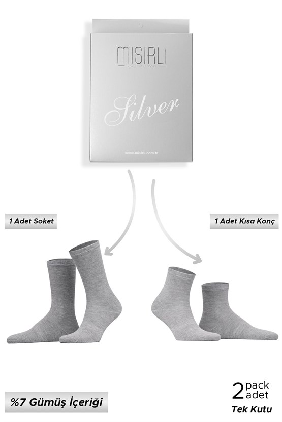 Mısırlı Unisex %7 GÜMÜŞ Madeni içerikli Soket ve Kısa Konç Çorap Gri
