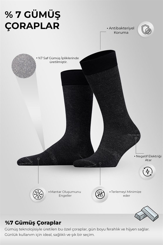 Mısırlı Unisex %7 GÜMÜŞ Madeni içerikli Soket ve Kısa Konç Çorap Siyah