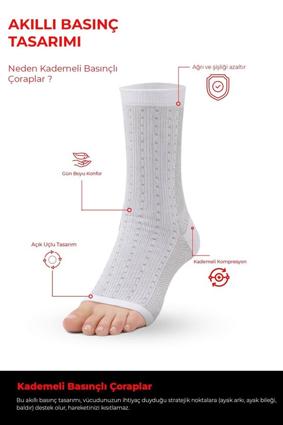 Mısırlı Unisex Ağrı Azaltıcı Sıkılaştırıcı Çorap Beyaz