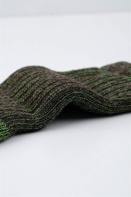 Mısırlı Unisex Alpaka Yünü Havlu Kışlık Soket Çorap Kahverengi/Yeşil