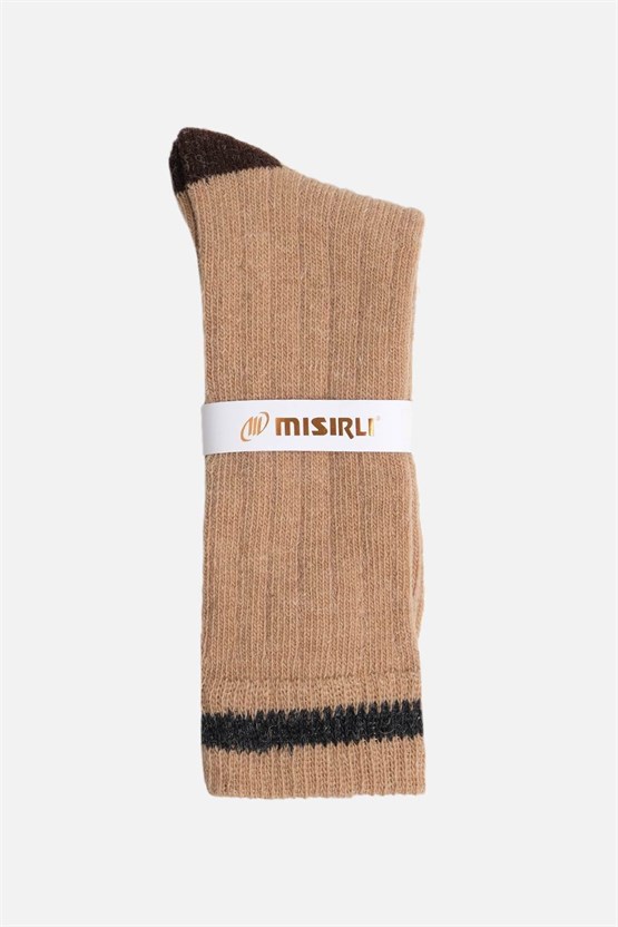 Mısırlı Unisex Alpaka Yünü Kışlık Çemberli Tekli Soket Çorap Bej