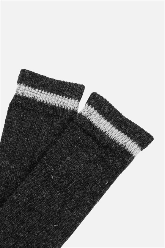 Mısırlı Unisex Alpaka Yünü Kışlık Çemberli Tekli Soket Çorap Antrasit