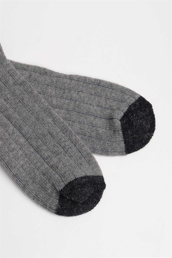Mısırlı Unisex Alpaka Yünü Kışlık Çemberli Tekli Soket Çorap Gri