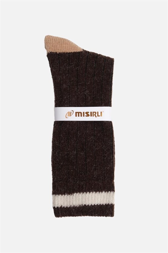 Mısırlı Unisex Alpaka Yünü Kışlık Çemberli Tekli Soket Çorap Kahverengi