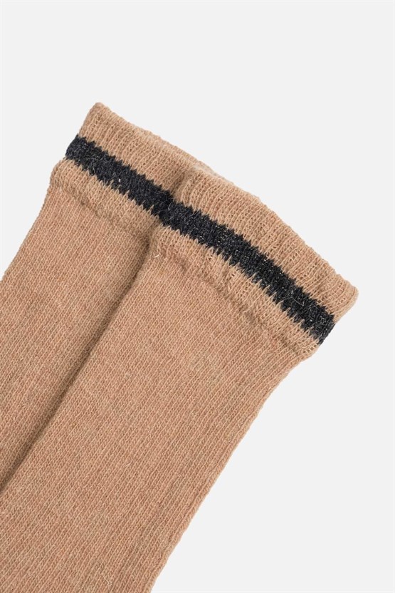 Mısırlı Unisex Alpaka Yünü Kışlık Çemberli Tekli Soket Çorap Bej