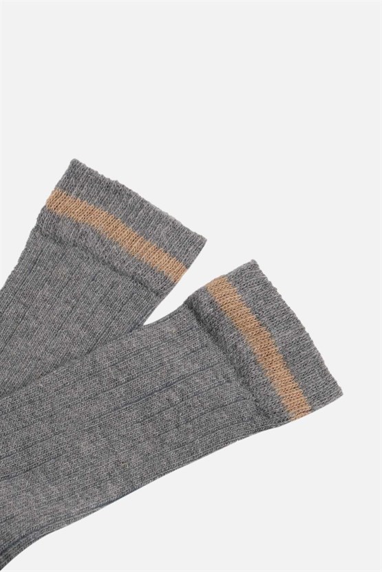 Mısırlı Unisex Alpaka Yünü Kışlık Çemberli Tekli Soket Çorap Gri