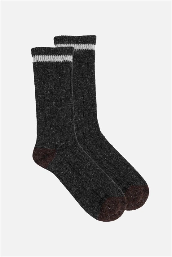 Mısırlı Unisex Alpaka Yünü Kışlık Çemberli Tekli Soket Çorap Antrasit
