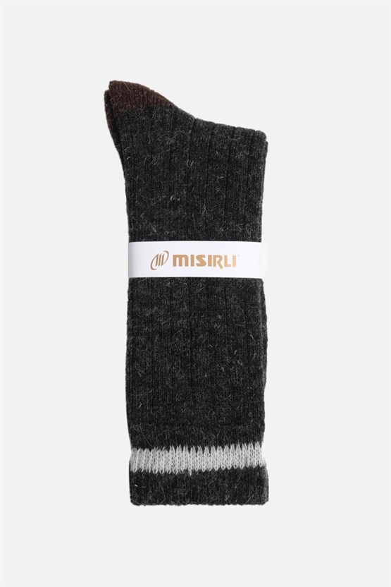 Mısırlı Unisex Alpaka Yünü Kışlık Çemberli Tekli Soket Çorap Antrasit