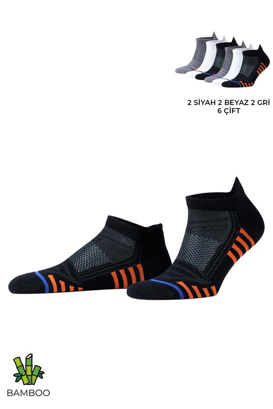 Mısırlı Unisex BAMBU HIGH PERFORMANCE Atletik 6 Çift Patik Çorap Çok Renkli