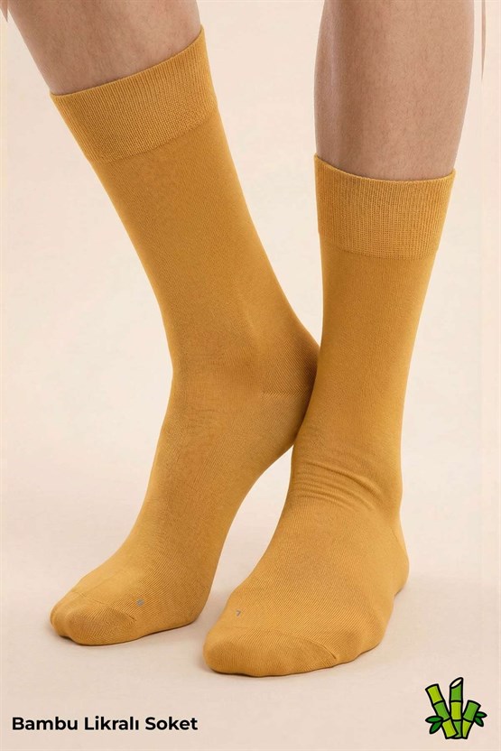 Mısırlı Unisex Bambu Soket Çorap Likralı Hardal