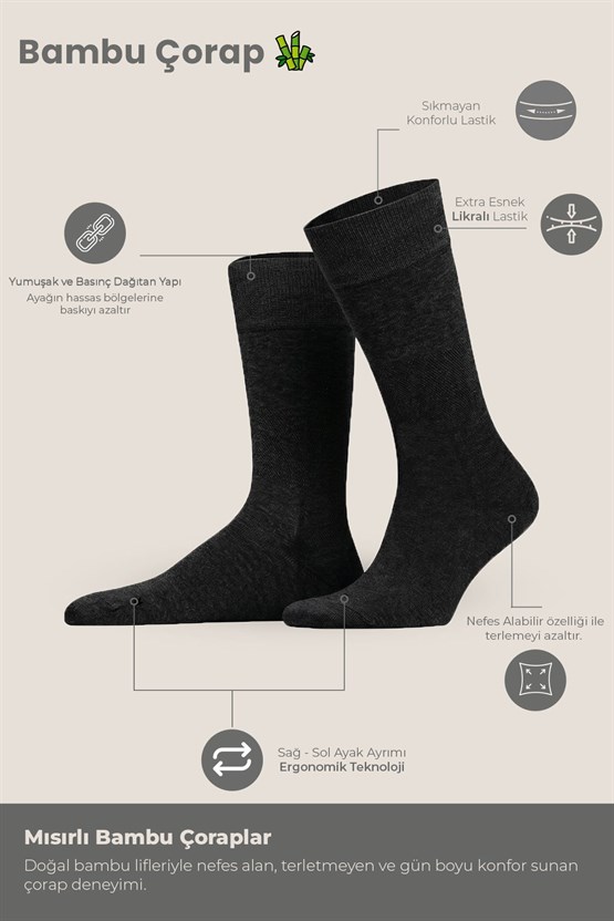 Mısırlı Unisex Bambu Soket Çorap Likralı Antrasit