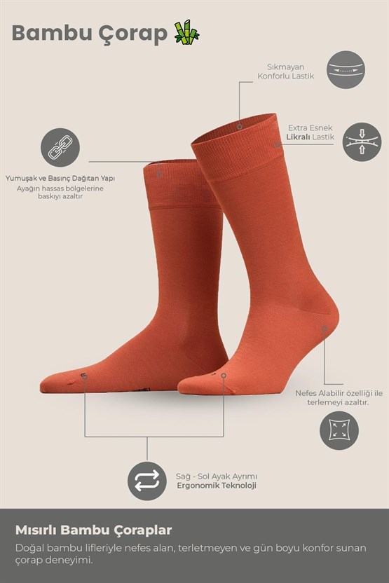 Mısırlı Unisex Bambu Soket Çorap Likralı Pas Kırmızı