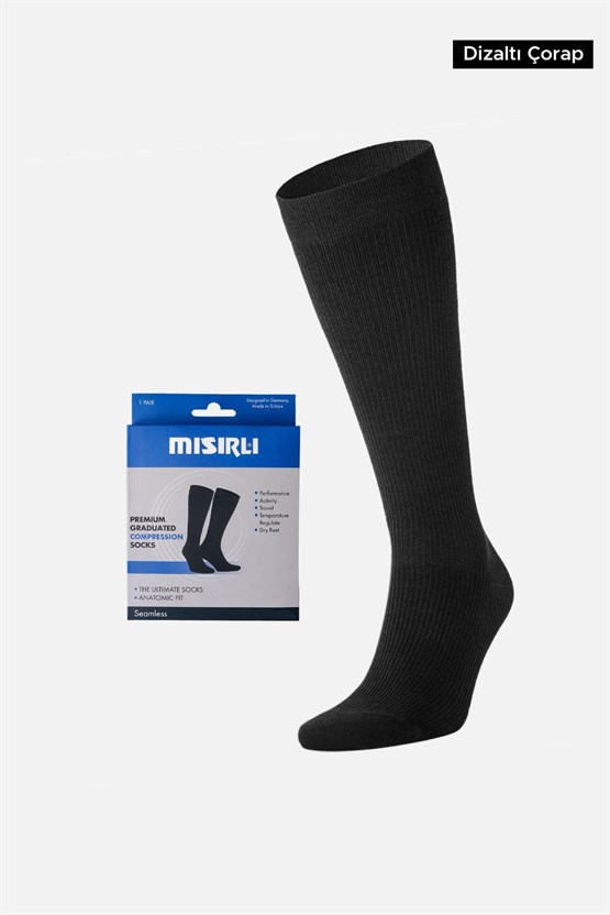 Mısırlı Unisex Merino Yününden Özel Sıkılaştırıcı Teknolojiyle Uçuş ve Pilot Diz Altı Çorap Siyah