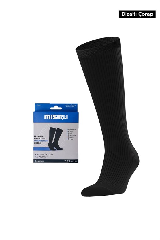 Mısırlı Unisex Microfiber Özel Sıkılaştırıcı Teknolojiyle Uçuş ve Pilot Diz Altı Çorap Siyah