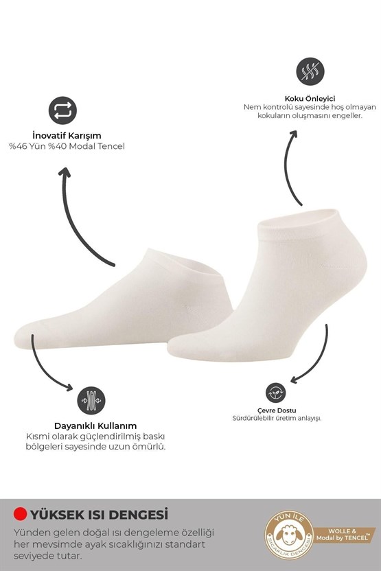 Mısırlı Unisex Modal by Tencel & YÜN Karışımlı 6 Çift Patik Çorap Ekru