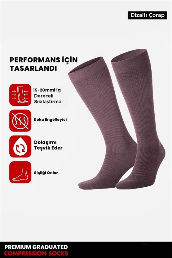 Mısırlı Unisex Organik Pamuk Özel Sıkılaştırıcı Teknolojiyle Uçuş ve Pilot Diz Altı Çorap Lavender