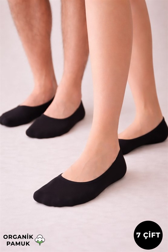 Mısırlı Unisex Organik Pamuklu 7 Çift Babet Çorap Siyah
