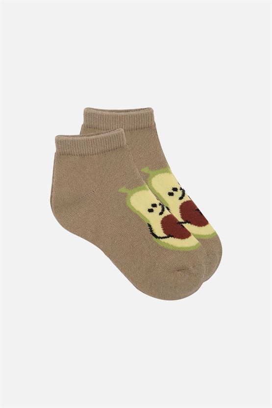 Mısırlı Unisex Pamuklu 3 Çift Avokado Desenli Çocuk Patik Çorap Avokado Desenli