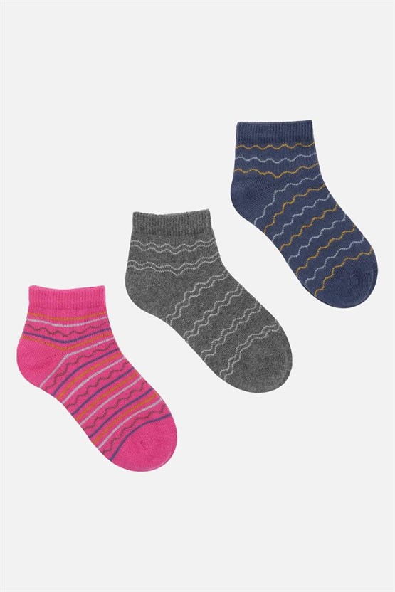 Mısırlı Unisex Pamuklu 3 Çift Bebek ve Çocuk Patik Çorap Çok Renkli