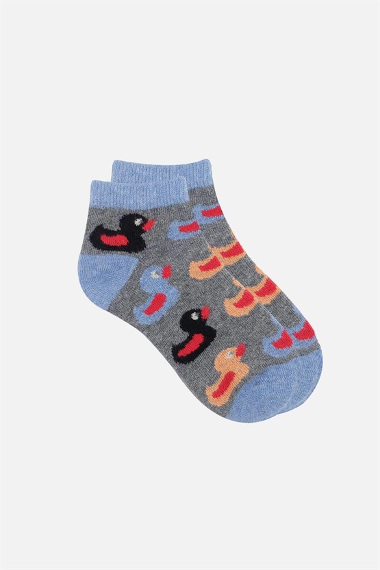 Mısırlı Unisex Pamuklu 3 Çift Ördek Desenli Çocuk Patik Çorap Ördek Desenli