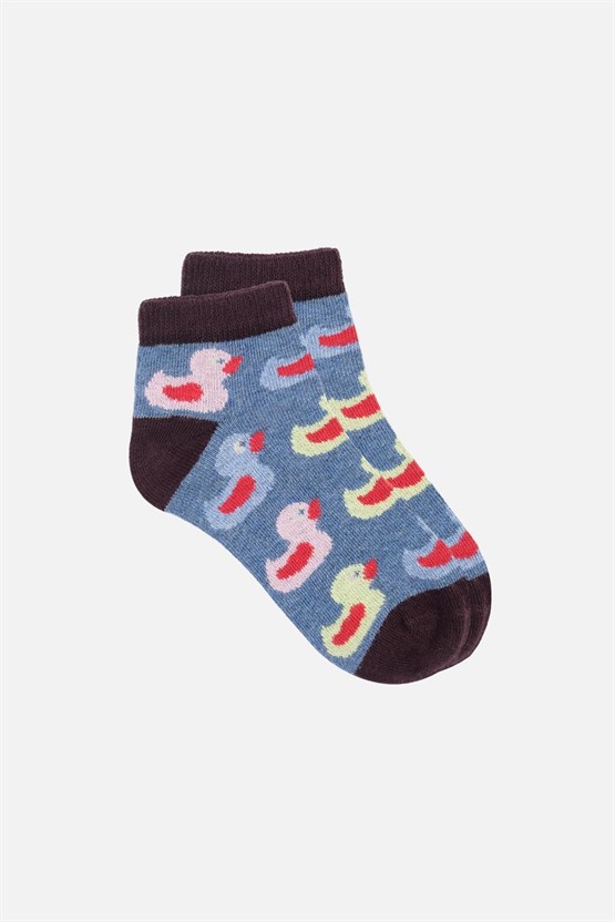 Mısırlı Unisex Pamuklu 3 Çift Ördek Desenli Çocuk Patik Çorap Ördek Desenli